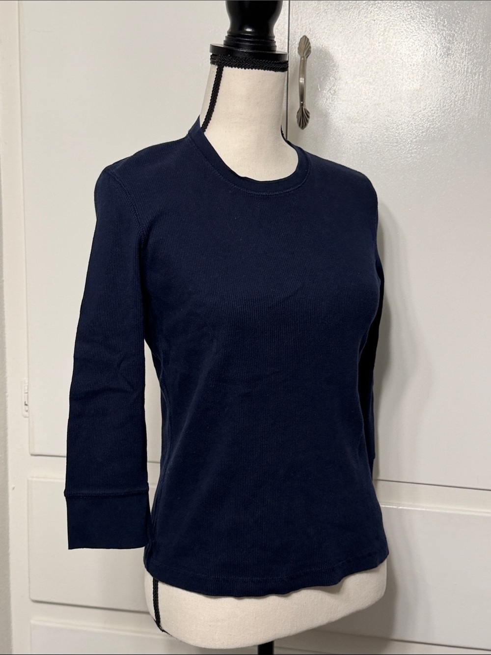 Lauren by Ralph Lauren RIbbed Navy Long Sleeve Crewneck Top